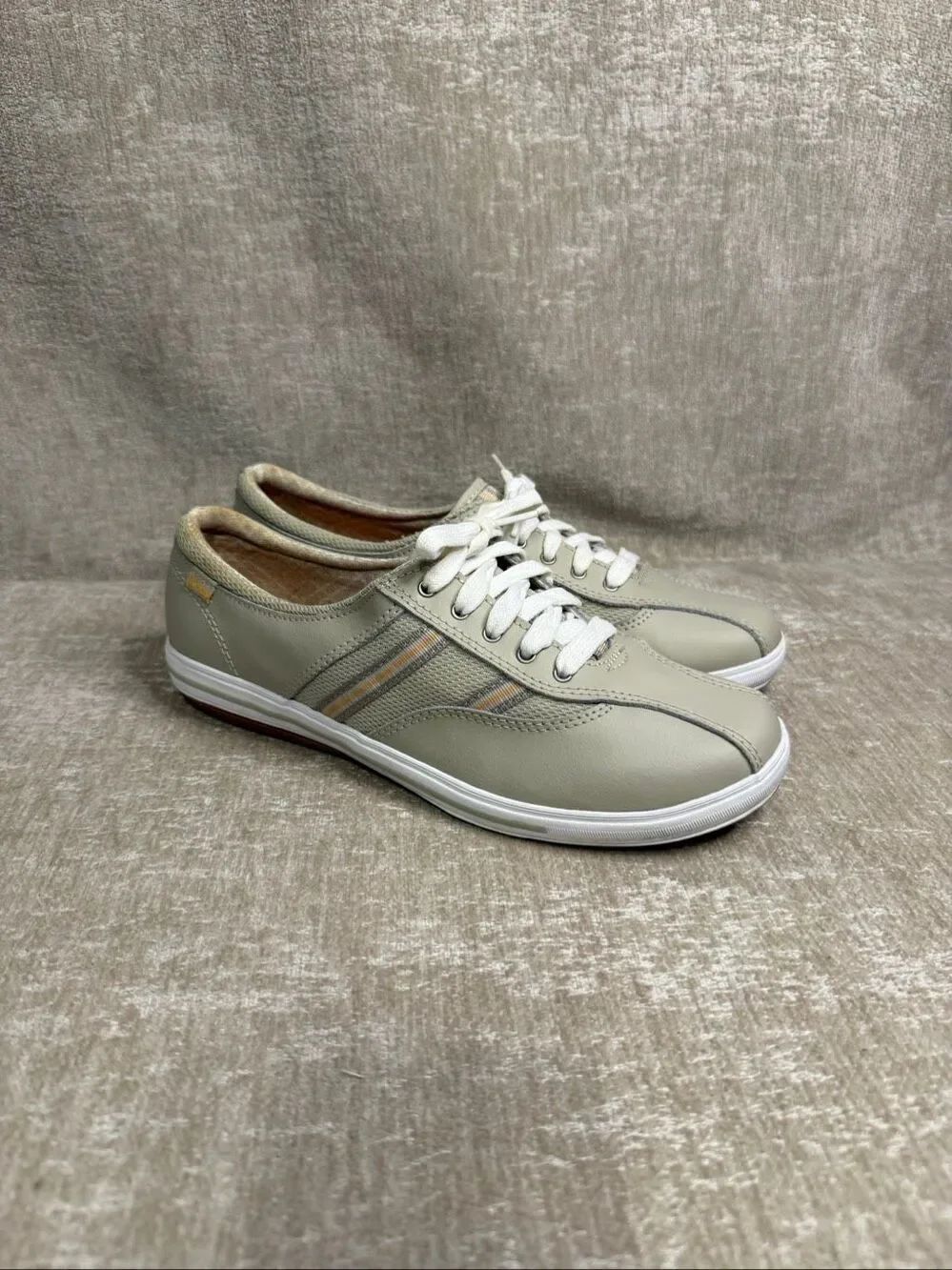 Keds Womens Leather Stone Lace Up Oxford Athletic Sneakers Shoes Beige Size 8